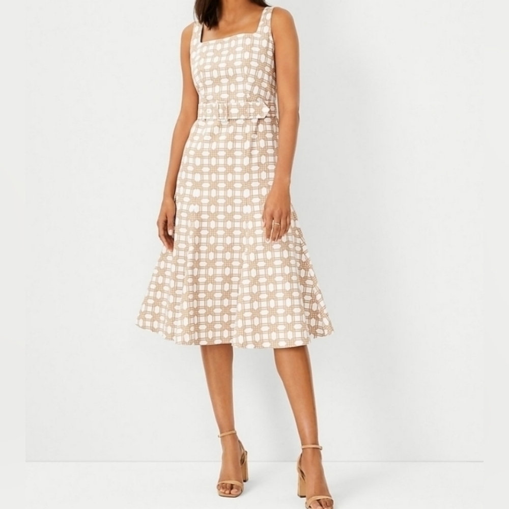 Ann Taylor linen blend rattan print dress size 8P